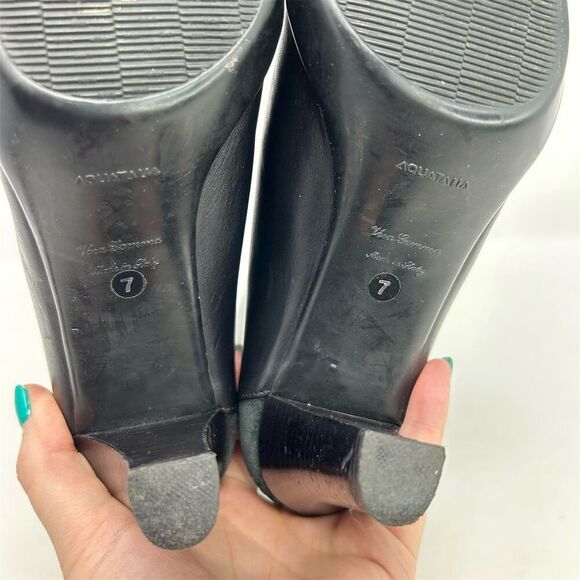 Aquatalia Women's Black Leather Ankle Boots Size 7 High Heel Back Zip Closure - Picture 11 of 13